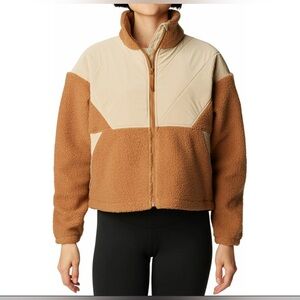 Columbia Tan and Cream Off-the-Shoulder Sweater